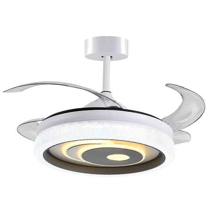 Ventilador DC TRIO blanco, 4 aspas retráctiles, 72W LED 3000|4000|6000K, Al.35xD.108/50cm