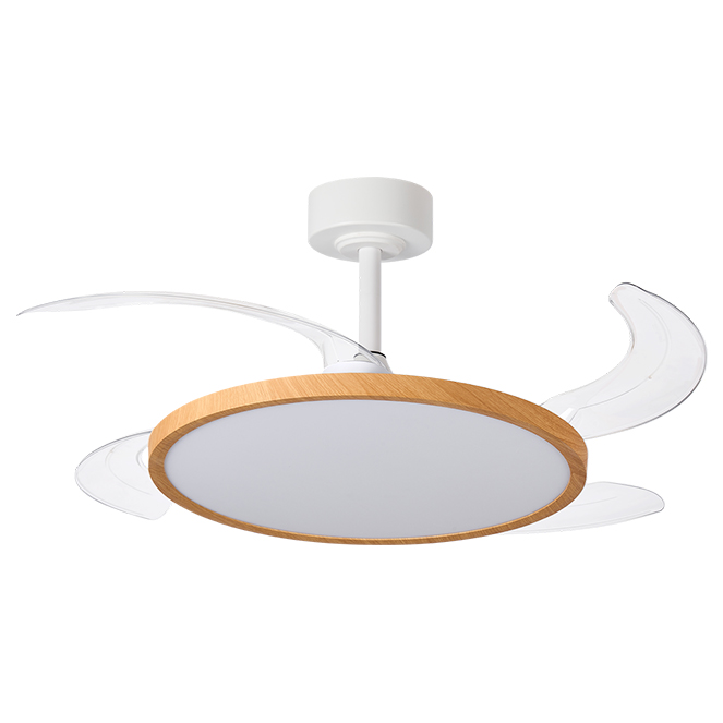 Ventilador DC SLIM madera, 4 aspas retráctiles, 72W LED 3000|4000|6000K, Al.35xD.106/50cm