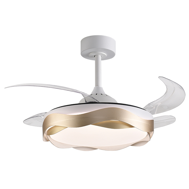 Ventilador DC ONDAS oro, 4 aspas retráctiles, 72W LED 3000|4000|6000K, Al.35xD.108/50cm
