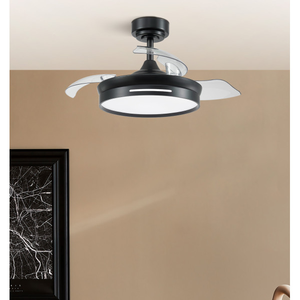 Ventilador DC 72w Micenas Negro 3 Aspas 108d  6 Veloc. 7200lm 3 Colores C/remoto, Memoria Y Temporizador  24