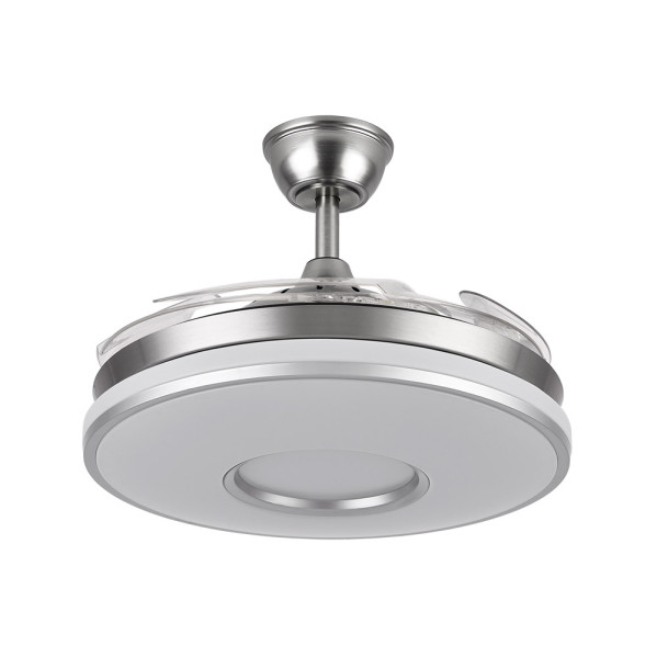 Ventilador Dani 59w 6980lm Niquel 4 Aspas Desplegables 6 Velocidades107d 3000-4000-6000k Remoto, Reg.Int, Memori Y Tempor